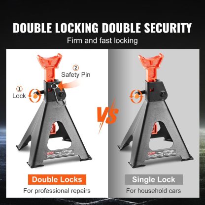 VEVOR Jack Stands, 6 Ton  13,000 Lbs Capacity Car Jack Stands Double Locking, 14.2 -23 Inch Adjustable Height, For Lifting SUV, Pickup Truck, Car And UTV ATV, Red, 1 Pair - Image 5