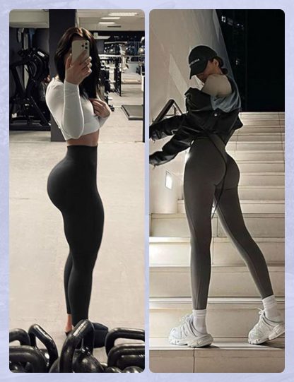 Yoga Pants - Cropped High-waisted Seamless Solid Color Yellow-brown - Image 3