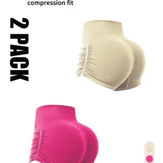 2 Pack Gym Shorts Women, Seamless Yoga Workout Shorts, High-Waisted Scrunch Butt Booty Lifting Athletic Running Shorts