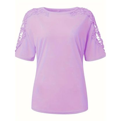 Women's Summer Lace Short Sleeve Crew Neck T-Shirt Top Blouse - Image 7