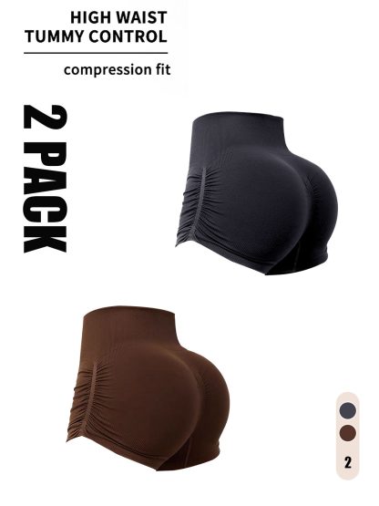2 Pack Gym Shorts Women, Seamless Yoga Workout Shorts, High-Waisted Scrunch Butt Booty Lifting Athletic Running Shorts - Image 2