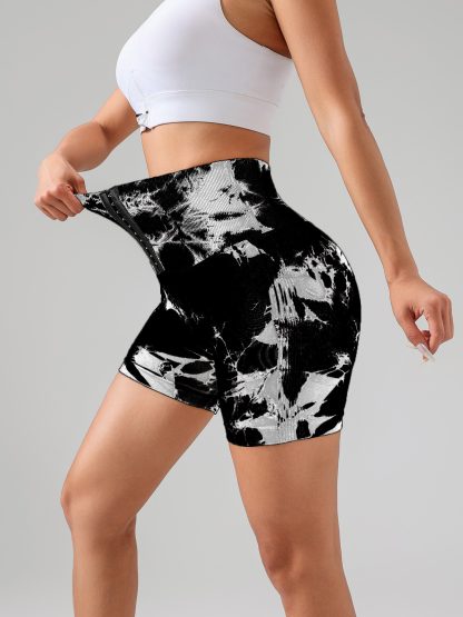 Tie Dye Button Everyday Wear Spring Summer Sports Shorts, High Waist Butt Lift Tie Dye Shorts, Women's Summer Yoga Wear Fitness Shorts Running Sports Fitness Yoga Shorts - Image 7