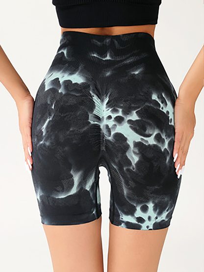 3 Pack Tie-dye High-waisted Butt-lifting Women's Sports Yoga Shorts, Women's Butt Lifting Shorts High Waist Tummy Control Yoga Shorts Seamless Ruched Booty Workout Short Leggings - Image 4