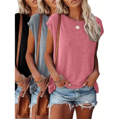 3-Packs Cap Sleeve Tops For Women Summer Top Basic Tee Shirts Casual Tank Loose Fit 2025 Fashion - Image 2