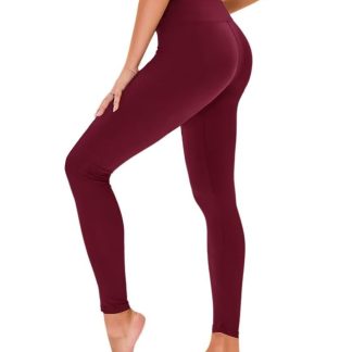 Leggings - Cropped High-waisted Solid Color Burgundy