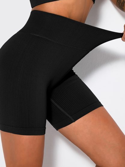 Yoga Shorts Ribbed Seamless Workout High Waist Athletic Leggings Suitable For Yoga Fitness, Workout Shorts Yoga Seamless Ribbed High Waisted Spandex Booty Biker Shorts - Image 2