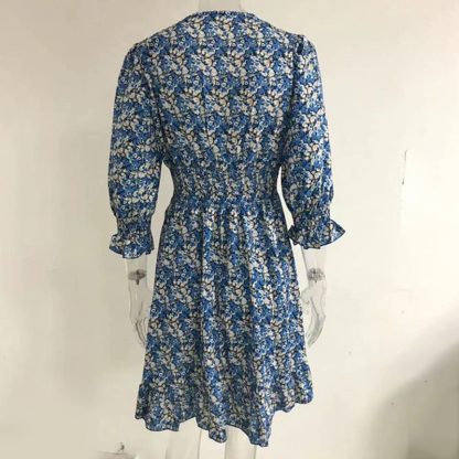 Womens Boho Floral Deep V Neck Smocked Elastic Waist Casual A-Line Swing Mini Dress Sundress - Image 6