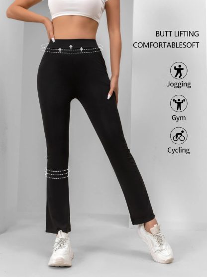 4pcs High-Waisted Flare Sharkskin Leggings Slim Fit, Lightweight & Sculpting Yoga Pants - Image 5