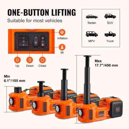 VEVOR Electric Car Jack, 5 Ton 11023 LBS Hydraulic Car Jack, Portable Car Jack Lifting With Built-in Inflatable Pump And LED Light, Car Jack For SUV MPV Sedan Truck Change Tires Garage Repair - Image 3