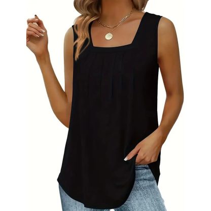 2 Pack Summer Tank Tops For Women Loose Fit Pleated Square Neck Sleeveless Tops - Image 3