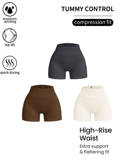 3 Pack Ribbed Soft New Cheap Women's High Waisted Biker Shorts Anti Chafing Slip Shorts Shorts Underwear Yoga Workout Shorts - Image 4