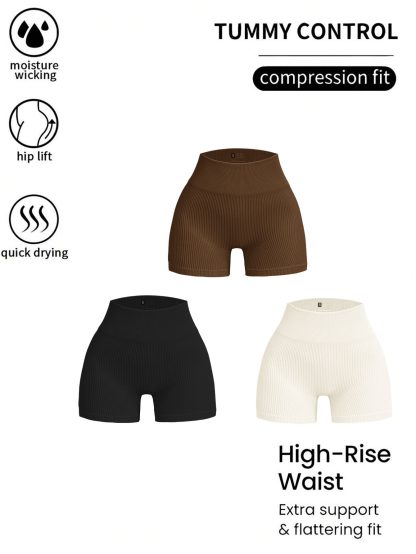 3 Pack Ribbed Soft New Cheap Women's High Waisted Biker Shorts Anti Chafing Slip Shorts Shorts Underwear Yoga Workout Shorts - Image 2
