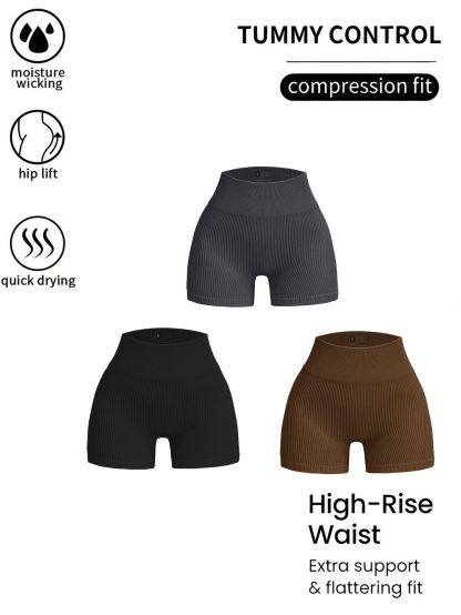 3 Pack Ribbed Soft New Cheap Women's High Waisted Biker Shorts Anti Chafing Slip Shorts Shorts Underwear Yoga Workout Shorts - Image 9