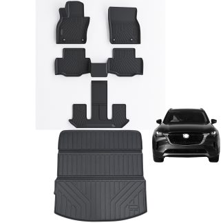 Floor Mats & Large Cargo Liners Compatible For 2024 Mazda Cx-90 TPE All Weather 3 Row Floor Liners And Trunk Mat Mats Accessories-Black.-Only Fit 6 & 7 & 8 Seats