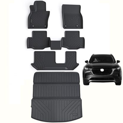 Floor Mats & Large Cargo Liners Compatible For 2024 Mazda Cx-90 TPE All Weather 3 Row Floor Liners And Trunk Mat Mats Accessories-Black.-Only Fit 6 & 7 & 8 Seats - Image 3