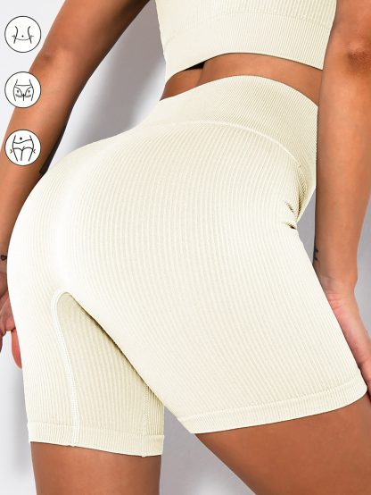 Workout Sets For Women 2 Piece Seamless Ribbed Crop Tank High Waist Shorts Yoga Outfits - Image 4