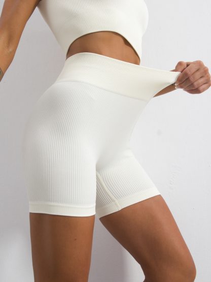 Workout Sets For Women 2 Piece Seamless Ribbed Crop Tank High Waist Shorts Yoga Outfits - Image 5