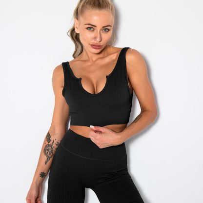 Workout Sets For Women 2 Piece Seamless Ribbed Crop Tank High Waist Shorts Yoga Outfits - Image 3