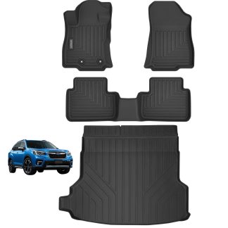 Floor Mats & Cargo Liners Compatible For 2025 Subaru Forester All Weather 2 Row Floor Liners And Trunk Mat Odorless Anti-Slip Rubber Mats-Black