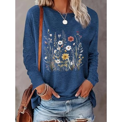 2 Pack Flowers Graphic Long Sleeve Tees Shirts For Women Casual Loose Fitted Tshirts Boho Wildflower Trendy Tops - Image 3