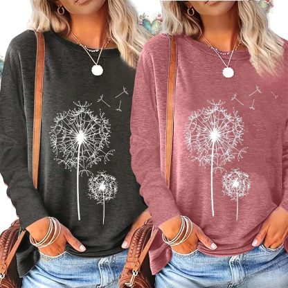 2 Pack Flowers Graphic Long Sleeve Tees Shirts For Women Casual Loose Fitted Tshirts Boho Wildflower Trendy Tops - Image 8