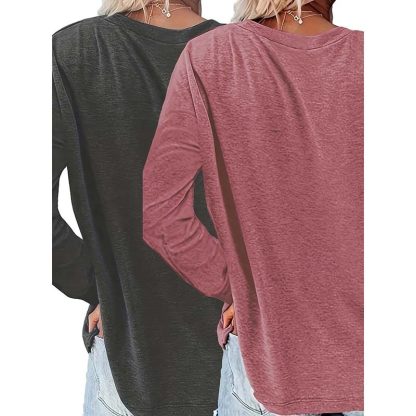2 Pack Flowers Graphic Long Sleeve Tees Shirts For Women Casual Loose Fitted Tshirts Boho Wildflower Trendy Tops - Image 6