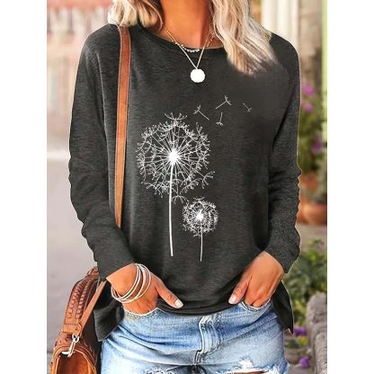 2 Pack Flowers Graphic Long Sleeve Tees Shirts For Women Casual Loose Fitted Tshirts Boho Wildflower Trendy Tops - Image 4