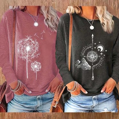 2 Pack Flowers Graphic Long Sleeve Tees Shirts For Women Casual Loose Fitted Tshirts Boho Wildflower Trendy Tops - Image 7