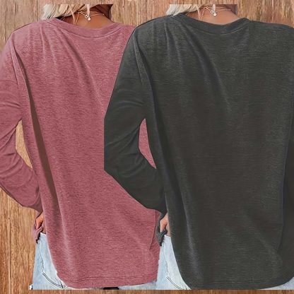 2 Pack Flowers Graphic Long Sleeve Tees Shirts For Women Casual Loose Fitted Tshirts Boho Wildflower Trendy Tops - Image 9