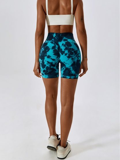 3 Pack Tie-dye High-waisted Butt-lifting Women's Sports Yoga Shorts, Women's Butt Lifting Shorts High Waist Tummy Control Yoga Shorts Seamless Ruched Booty Workout Short Leggings - Image 2