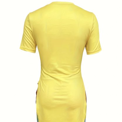 Ladies' Round Neck Printed Fashion Trend Versatile Elastic Breathable Pants Show Off Figure Top Shorts Two-piece Set - Image 2