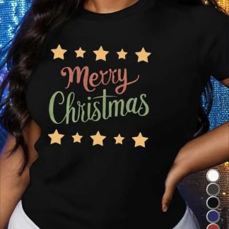 Merry Christmas Women's T-Shirt - Loose Fit, Geometric Pattern, Casual Style, Machine Washable, Font