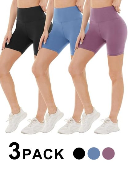 Leggings - 3 Points High Waist, 3 Black Medium Bean Paste, Light Blue - Image 3