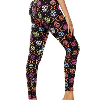 Leggings - Cropped High-waisted Printed Colorful Skulls
