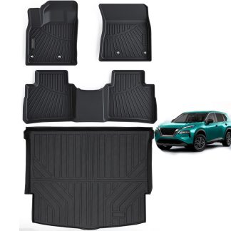 Floor Mats & Cargo Liners Backrest Mats Compatible For 2021-2025 Nissan Rogue All Weather 2 Row Floor Liners And Trunk Mat Anti-Slip Rubber Mats-Blacks