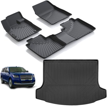 Floor Mats & Cargo Liners Compatible For 2024 2025 Lincoln Nautilus TPE All Weather 2 Row Floor Liners And Trunk Mat Mats Accessories-Black - Image 5