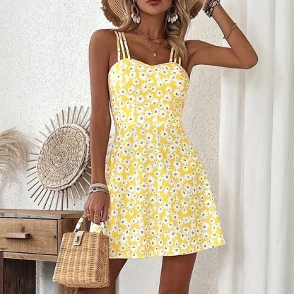 Women's Floral Print Cami Dress Spaghetti Strap A Line Flowy Summer Mini Sundress - Image 4