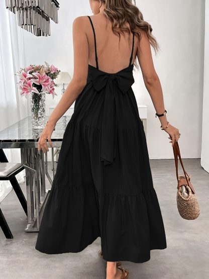 Women's Summer Sleeveless Tie-Bow Dress - Casual Beach Vacation Flowy Maxi Sundress - Image 6