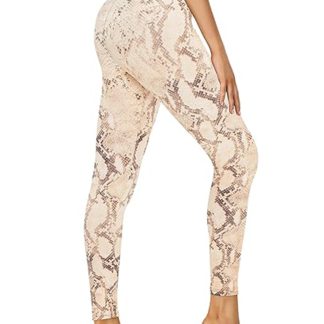 Leggings - Cropped High-waisted Printed Light Brown Snake Print