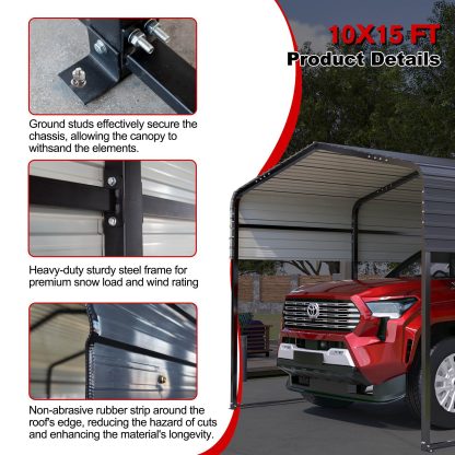 10x15 Ft  Metal Carport Carports With Enhanced Base Heavy Duty Garage Outdoor Galvanized Car Shelter For Car, Boats And Truck - Image 5