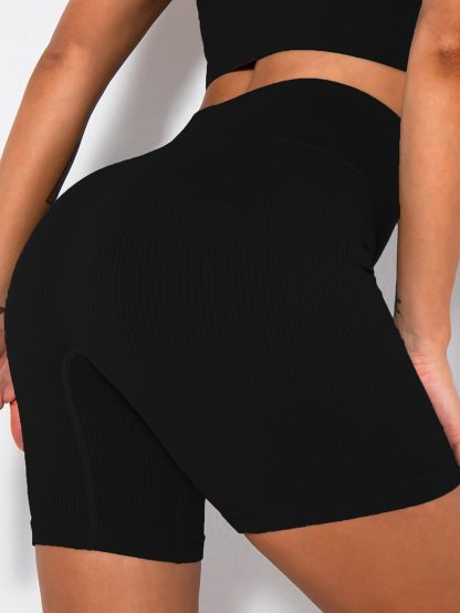Yoga Shorts Ribbed Seamless Workout High Waist Athletic Leggings Suitable For Yoga Fitness, Workout Shorts Yoga Seamless Ribbed High Waisted Spandex Booty Biker Shorts - Image 3