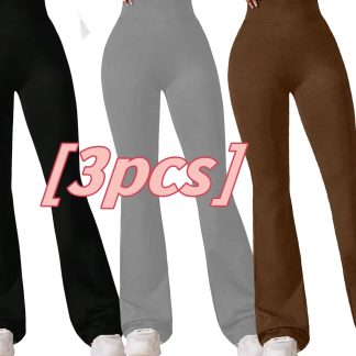 3pcs High-Waisted Flare Sharkskin Leggings Slim Fit, Lightweight & Sculpting Yoga Pants
