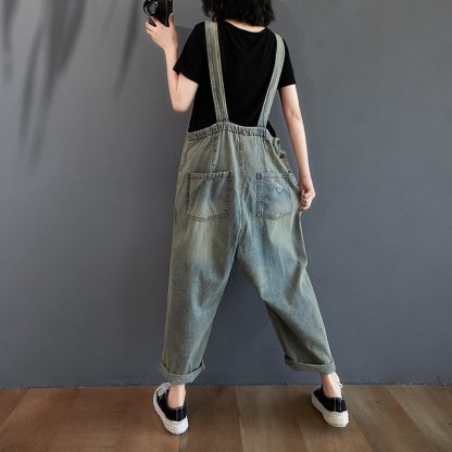 Women's Summer Retro Nostalgic Ripped Denim Overalls - Image 6