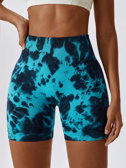 3 Pack Tie-dye High-waisted Butt-lifting Women's Sports Yoga Shorts, Women's Butt Lifting Shorts High Waist Tummy Control Yoga Shorts Seamless Ruched Booty Workout Short Leggings - Image 7