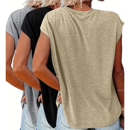 3-Packs Cap Sleeve Tops For Women Summer Top Basic Tee Shirts Casual Tank Loose Fit 2025 Fashion - Image 7