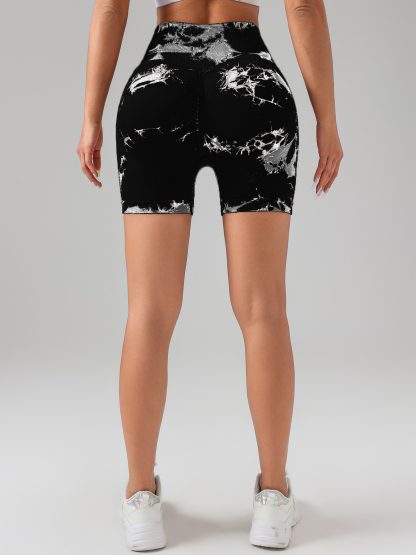 Tie Dye Button Everyday Wear Spring Summer Sports Shorts, High Waist Butt Lift Tie Dye Shorts, Women's Summer Yoga Wear Fitness Shorts Running Sports Fitness Yoga Shorts - Image 3
