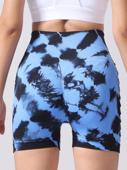 Women's Tie-dye Side Bow Hollow High Waist Hip Lifting Sports Fitness Yoga Shorts, Shorts For Women High Waist Tie Dye Workout Yoga Gym Scrunch Butt Lifting Cycling Biker Shorts - Image 10