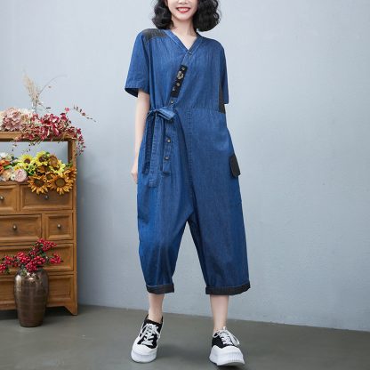 Women's Fashion Drawstring Denim Jumpsuit - Image 3