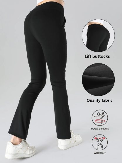 4pcs High-Waisted Flare Sharkskin Leggings Slim Fit, Lightweight & Sculpting Yoga Pants - Image 3
