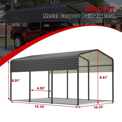 10x15 Ft  Metal Carport Carports With Enhanced Base Heavy Duty Garage Outdoor Galvanized Car Shelter For Car, Boats And Truck - Image 4